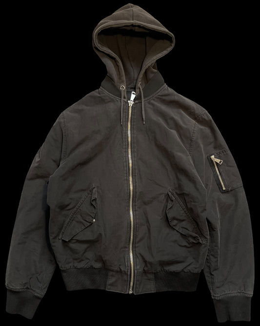 Washed Hooded Bomber Jackket